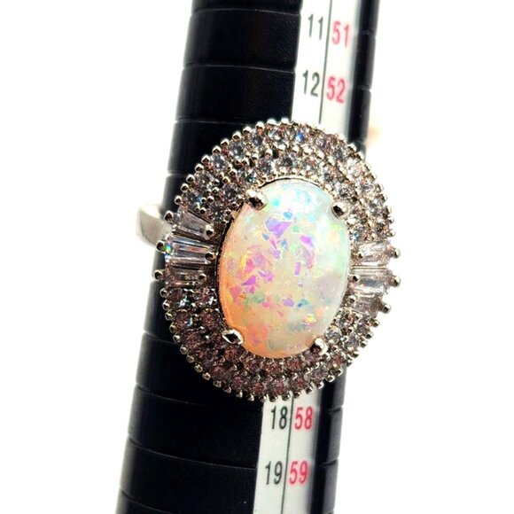 Silver Tone Faux Opal Ring - Size 7 - Picture 5 of 6